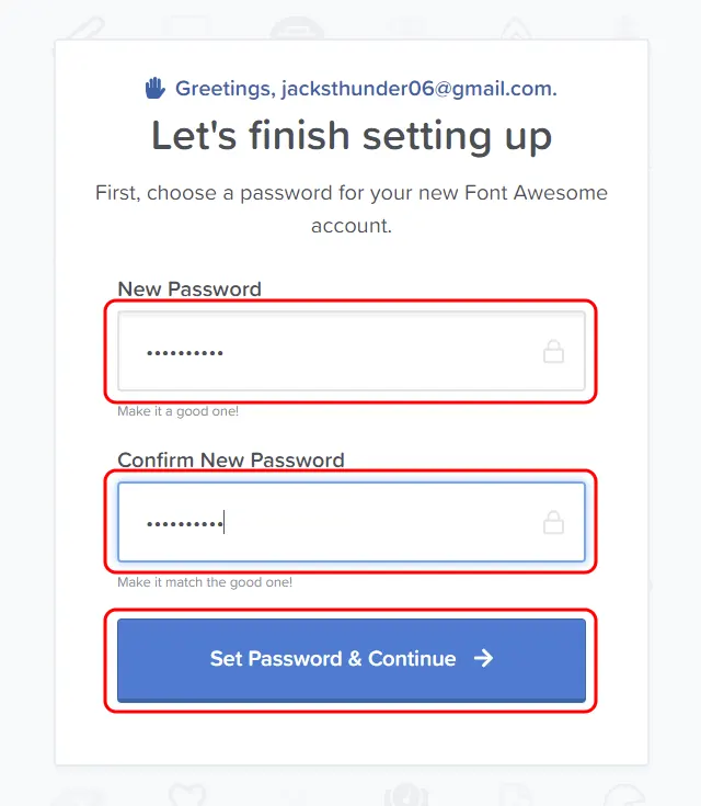 パスワード を入力し、Set Password & Continue を押す